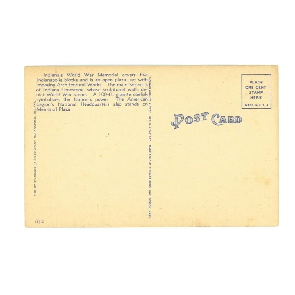 Vintage Postcard‎ Indianapolis Indiana World War Memorial USA Travel Unposted